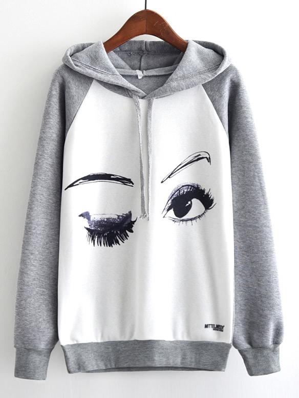 Shein Color Block Eye Print Hoodie