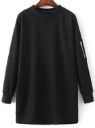 Shein Black Long Sleeve Sweatshirt Dress With Zipper