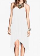 Rosewe Spaghetti Strap White Asymmetric Chiffon Dress