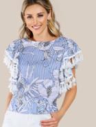 Shein Tassel Trim Striped Printed Random Top