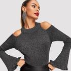 Shein Trumpet Sleeve Cut-out Shoulder Sweater