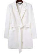 Shein White Single Button Long Blazer With Tie