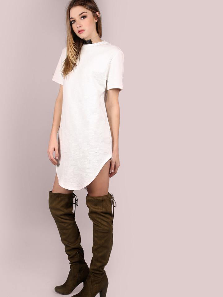 Shein White Splash Print Curved Hem Distressed Tee Dress