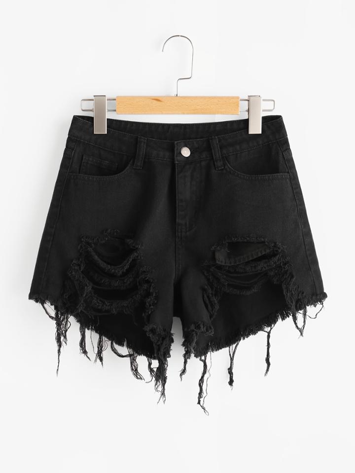 Shein Raw Edge Distressed Denim Shorts