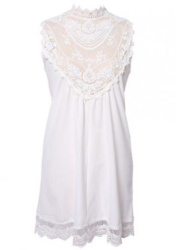 Rosewe Woman Essential Lace Patchwork Sleeveless White Dress For Woman