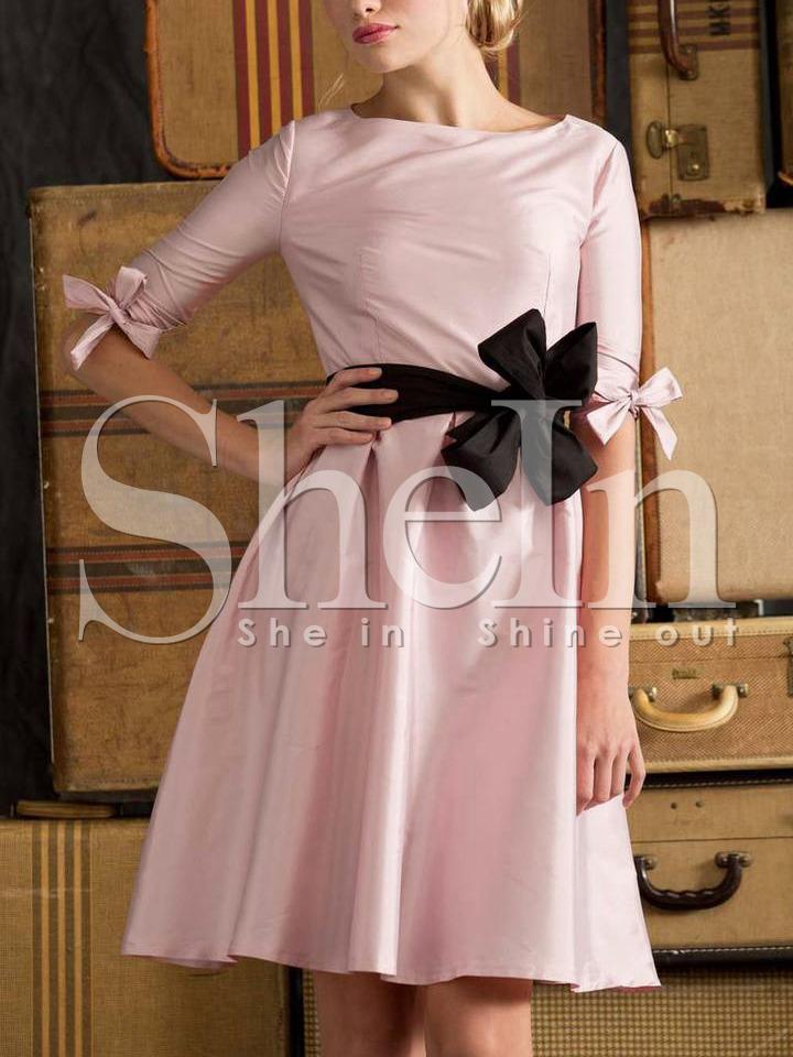 Shein Pink Boat Neck Belted Dress
