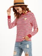 Shein Red Striped Ringer T-shirt With Elbow Patch