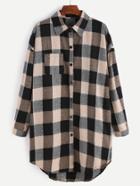 Shein Check Plaid Drop Shoulder Curved Hem Shirt Dress