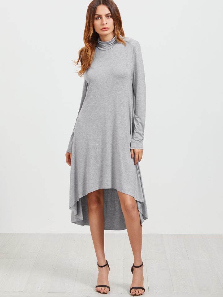 Shein Grey Cowl Neck High Low Swing Dress