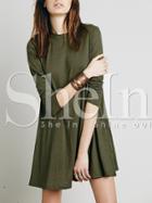 Shein Army Green Long Sleeve Backless Dress