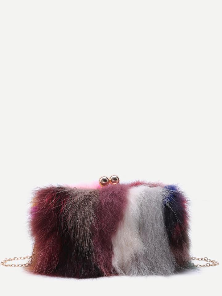 Shein Random Color Fox Fur Zip Closure Crossbody Chain Bag