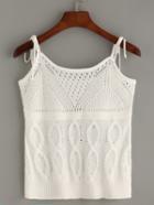 Shein White Tie Shoulder Hollow Out Knitted Top