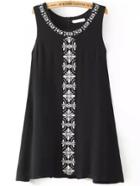 Shein Black Sleeveless Embroidered Loose Dress