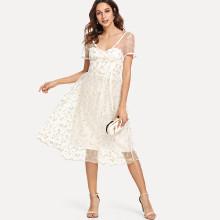 Shein Sheer Mesh Floral Embroidered Dress