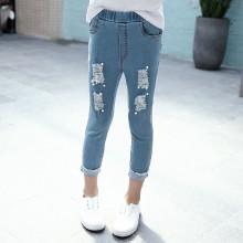 Shein Girls Pearls Destroyed Skinny Jeans