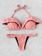 Shein Foldover Ribbed Halter Bikini Set