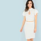 Shein Cutout Front Flutter Sleeve Top & Skirts Co-ord
