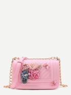 Shein Flower & Butterfly Quilted Detail Pu Crossbody Bag