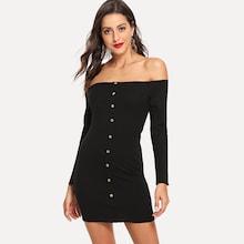 Shein Off Shoulder Solid Knit Dress