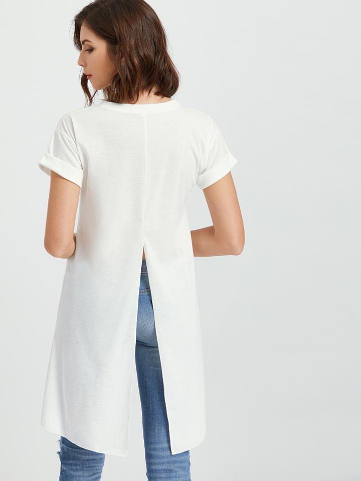 Shein Slit Back Dip Hem T-shirt