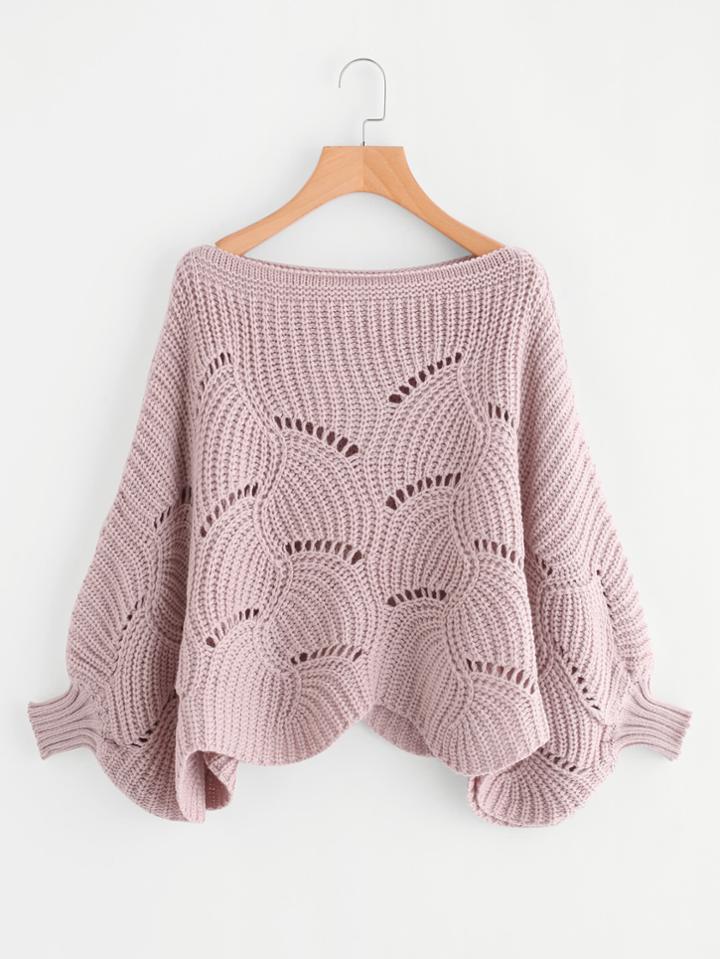 Shein Loose Knit Scalloped Dolman Sweater