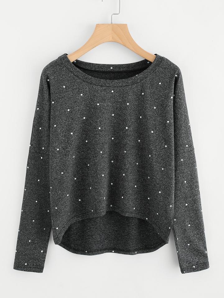Shein Dotted Elbow Patch Dip Hem Slub Tee
