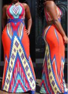 Rosewe Cutout Waist Tribal Print Maxi Dress