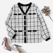 Shein Contrast Trim Button Up Coat