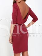 Shein Rose Red Half Sleeve V Back Dress
