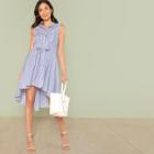 Shein Self Belted Button Front Sleeveless Shirt Dress