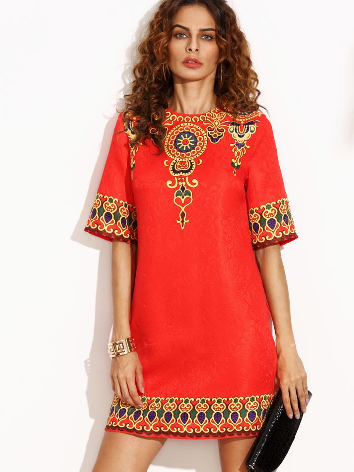 Shein Printed Zipper Loose Tee Dress