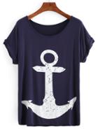 Shein Anchor Print Rolled Sleeve T-shirt