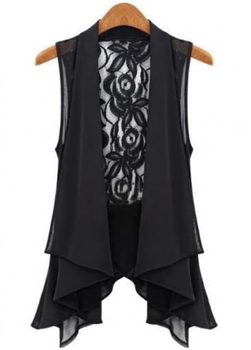 Rosewe Fine Quality Sleeveless Lace Patchwork Black Vest For Woman