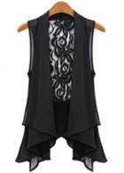 Rosewe Fine Quality Sleeveless Lace Patchwork Black Vest For Woman