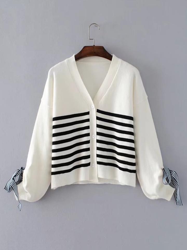 Shein Tie Sleeve Striped Cardigan