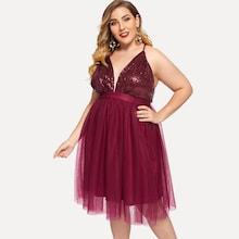 Shein Plus Contrast Sequin Mesh Cami Dress