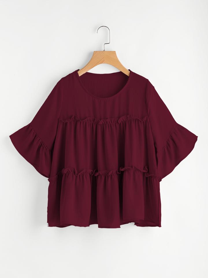 Shein Tiered Flounce Trim Flute Sleeve Blouse