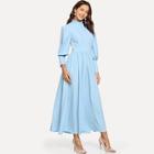 Shein Frilled Neck Lantern Sleeve Fit & Flare Dress