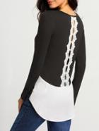 Shein Black Long Sleeve Hollow Lace Back Top