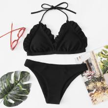 Shein Ruffle Trim Halter Bikini Set