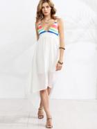 Shein White Rainbow Stripe High Low Cami Dress