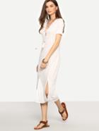 Shein White Short Sleeve Lace Up Midi Dress