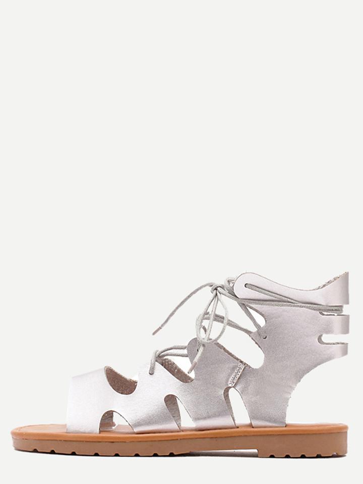 Shein Silver Hollow Strappy Platform Sandals