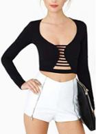 Rosewe All Match Long Sleeve Hollow Design Black Tops