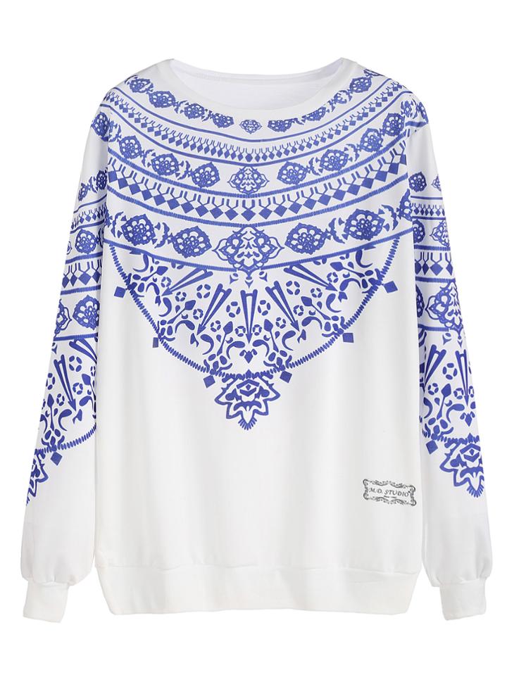Shein White Vintage Print Sweatshirt