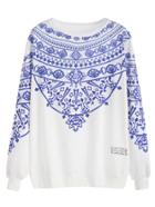 Shein White Vintage Print Sweatshirt