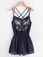 Shein Strappy Back Embroidered Romper