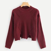 Shein Plus M-slit Front Eyelet Detail Sweater