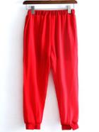 Shein Red Elastic Waist Pockets Chiffon Pants