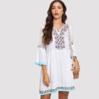 Shein Geo Embroidered Fluted Sleeve Dress